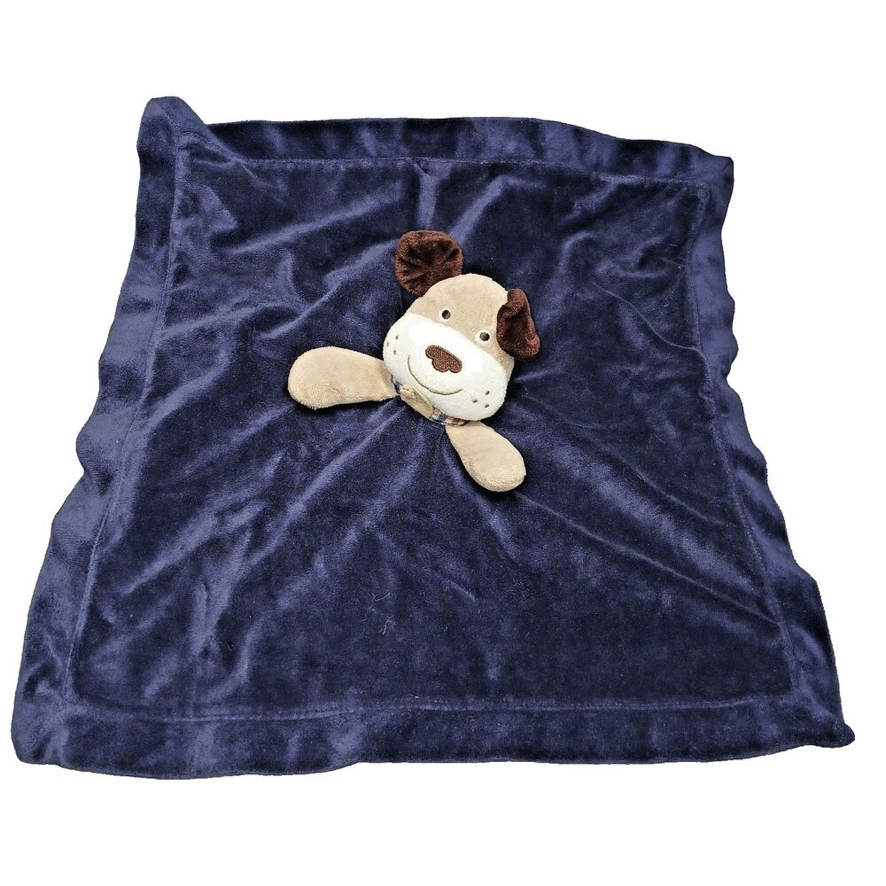 My 1st Puppy Navy Blue Dog Rattle Plush Lovey Security Blanket Baby BLue Satin